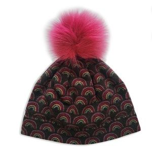 Wonder Nation Rainbow Microfleece Beanie Hat with Faux Fur Pom